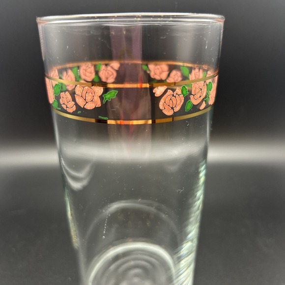 Vintage Libbey "PINK  ROSES" ~ Glass Tumblers ~ Rare 12oz 5.5" Set Of 4 - Picture 5 of 5